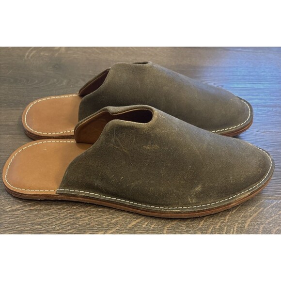WP Standard Mr Grumpy Shoes Mens SZ ML 10.5-11 Olive Leather Suede Slippers New - Picture 1 of 7